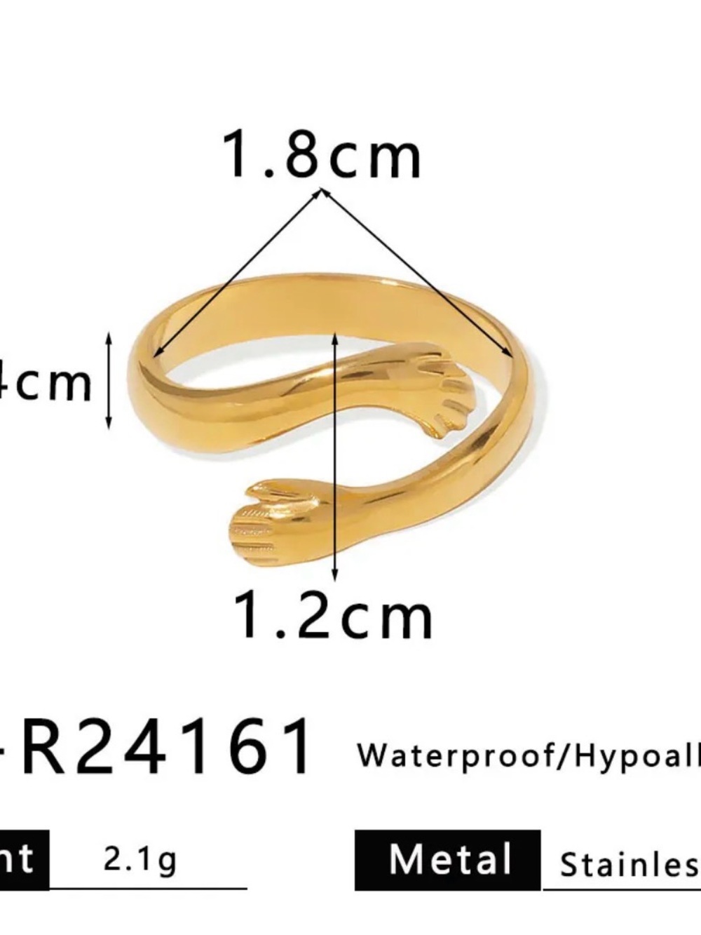 18k gold plated adjustable hug ring for women